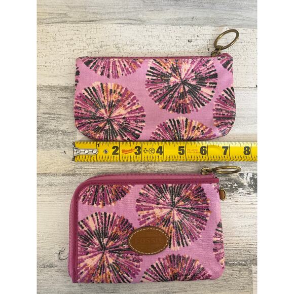 Fossil Pink Starburst *Set of 4* Make bag Pouch Zip Around Wallet - Picture 6 of 9